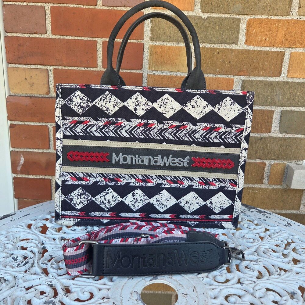 Montana West Aztec Canvas Tote Bag Western Boho Crossbody Black Red